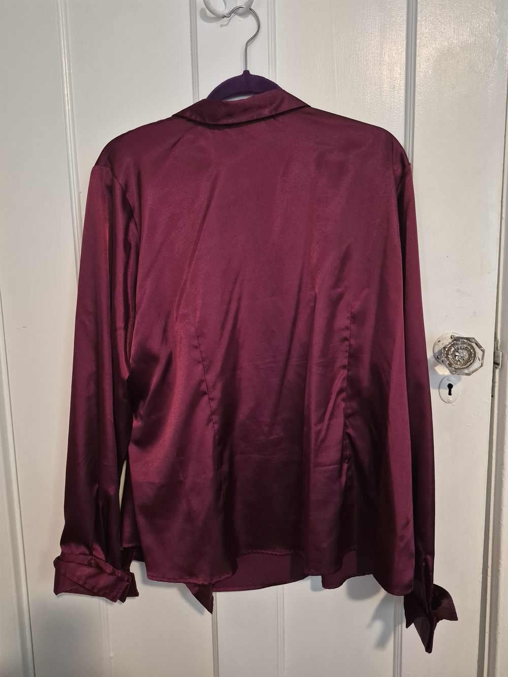 Silky Wrap-Front Blouse in Deep Wine - Picture 6 of 6